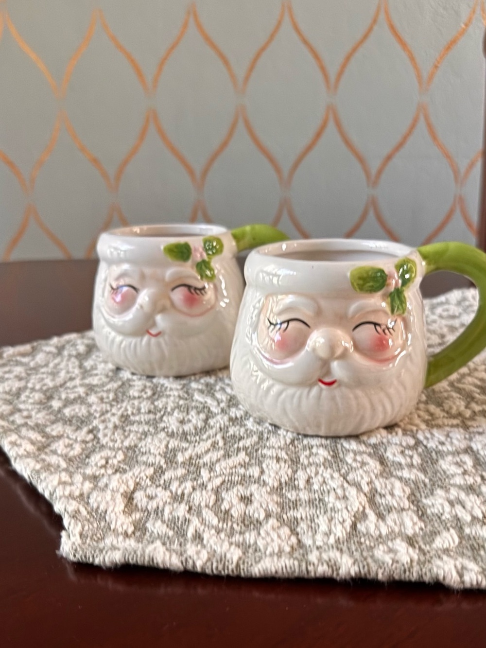 Festive Santa Face Ceramic Mug with Green Handle